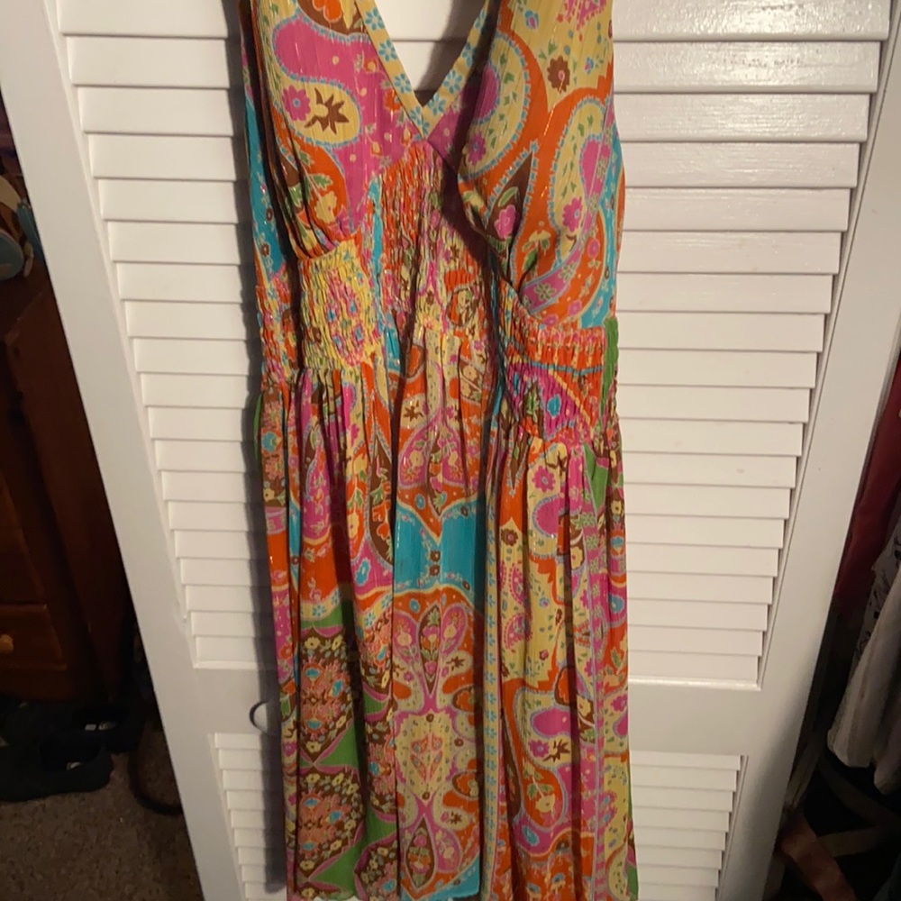 Multicolored halter back short dress